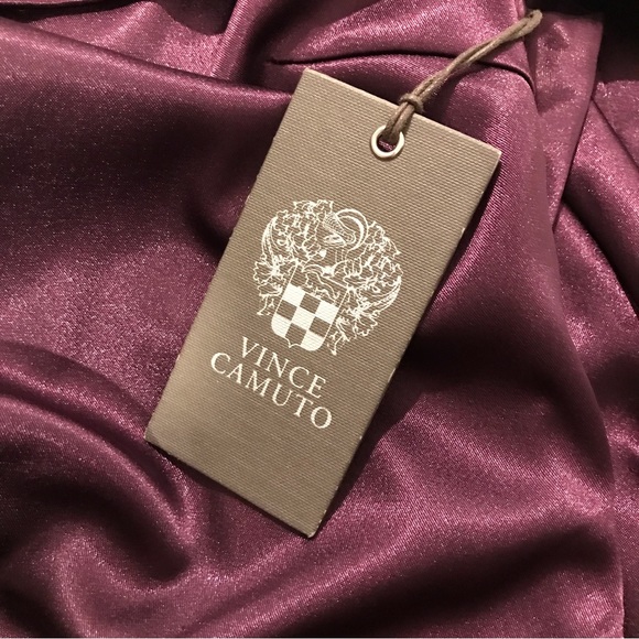 Vince Camuto Off Shoulder Ruched Waist Satin Gown Plum - Picture 10 of 10